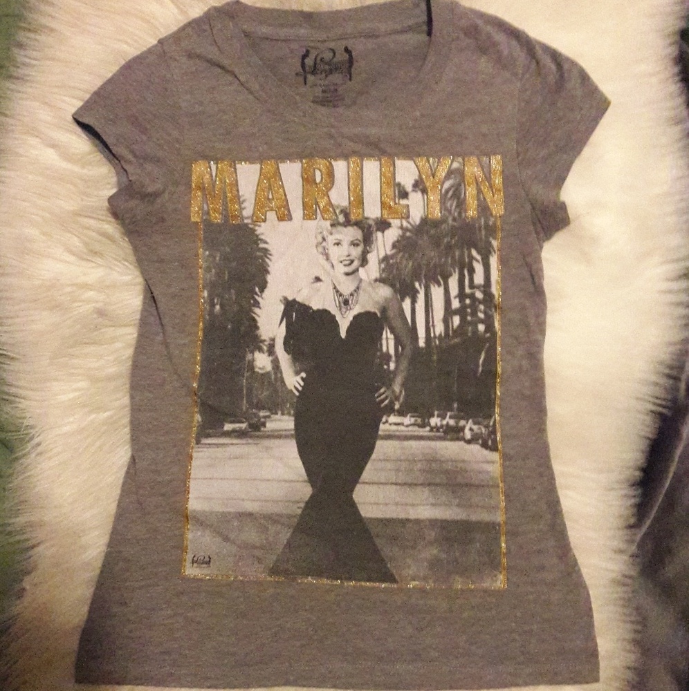 Marilyn Monroe T-Shirt Gray with Gold Glitter M